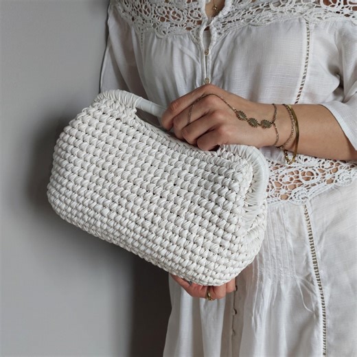 White Woven Wedding Clutch Bag, Leatherlike Evening Purse - Etsy Australia