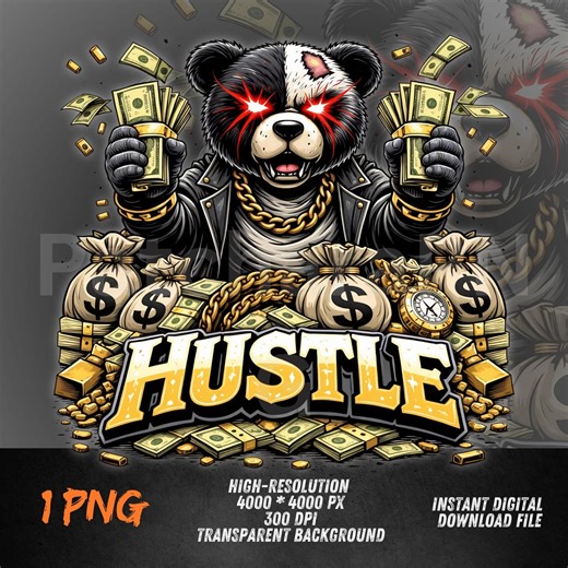 Hustle Gangster Panda PNG – Rich Bear Clipart With Money Bags | Hip Hop Sublimation Art for DTF & Streetwear Prints - Etsy