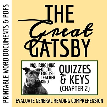 The Great Gatsby Chapter 2 Quiz and Answer Key | Independent Reading Worksheet