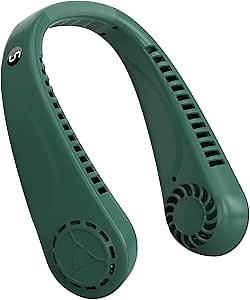 Portable Hands free Bladeless Hanging Neck Fans with Screen Display and 5 Speeds Levels, USB Rechargeable, 360° Cooling Wearable Personal Fan for Work Travel Sport Outdoor (Green)