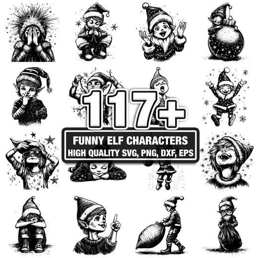 117  Funny Elf Characters SVG Bundle,instant Digital Download Png, Dxf, Eps, Svg, Cricut Cut Files, Silhouette, Commercial Use - Etsy