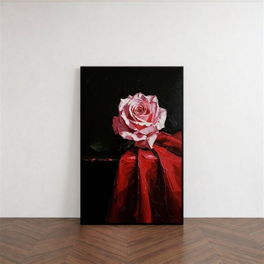 Elegant Pink Rose Canvas Wall Art, Floral Painting Style, Romantic Flower Canvas, Red Draped Petals Art, (digital / Print / Canvas / Framed) - Etsy