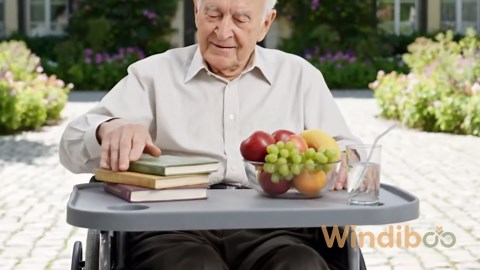 Wheelchair Tray Table with Cup Holder, Removable Lap Desk for Dining & Reading, Easy-to-Install Accessory Suitable for 16–20 Inch Wheelchairs for Adults & Seniors