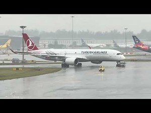 Turkish Airlines Airbus A350 TC-LGH TK209 being towed back to gate because of problem with nose gear