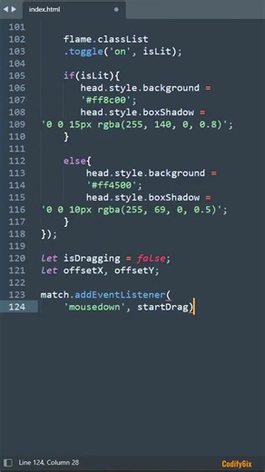 Matchstick with flame | HTML, CSS & JS