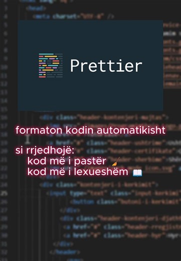 Extensioni Prettier formaton kodet tona automatikisht #albania #programimshqip_jaser #kosovo #shqiptaretneperbote🇦🇱🌍 #programming #shqip #fyp #tirana