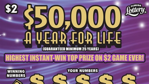 Florida man wins $50,000 A Year For Life scratch-off from Florida Lottery, takes lump sum