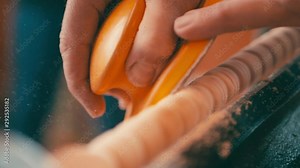 Professional carpenter working in workshop. Woodworking craftmanship concept.