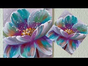 How to paint easy colorful flower / Demonstration /Acrylic Technique on canvas / Blume Malen Acryl