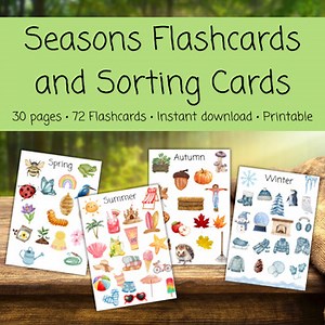 Seasons Flashcards & Sorting Mats | 72 Seasonal Cards for Kids