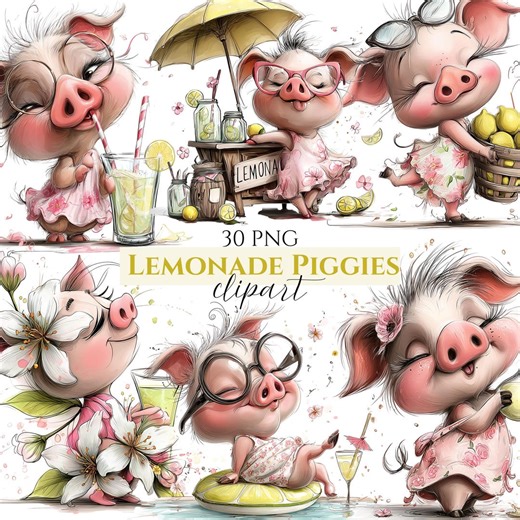 Pig Lemonade Clipart Bundle, Cute Pig & Lemon Graphics, Summer Citrus PNG, Whimsical Pig Illustration Set (digital Download 30 PNG) - Etsy Hong Kong