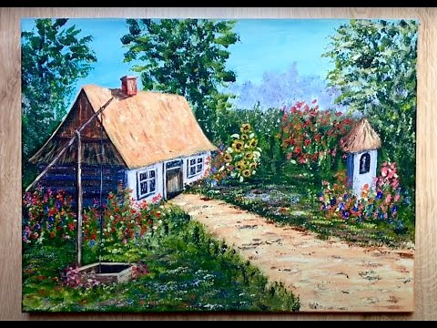 How to paint a picture of a COUNTRY COTTAGE, painting step by step, easypainting, relaxingpainting