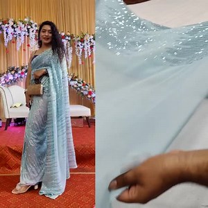 Full Saree Of Heavy quality 60 gram Georgette Heavy 3MM & 5MM EMBRODERY Sequence Saree Embrodery Details 3 MM- 5MM Sequence Work Done On sareee *BLOUSE-PLAIN SILK* Beautiful Piping Done on Border *Premium Quality* | Thread&style by Ivy