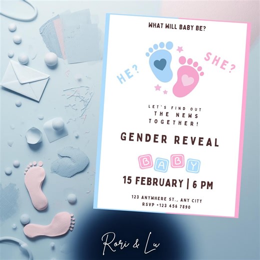 Gender Reveal Editable Invitation - Etsy