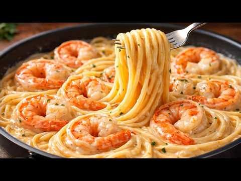 Incredibly delicious spaghetti in 15 minutes! Creamy pasta with shrimp for dinner!