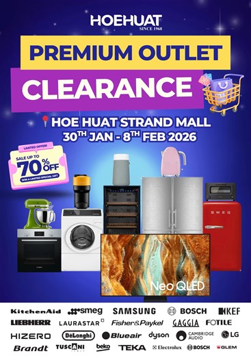 Clearance Alert! 🚨 Hoe Huat Strand Mall is having a Premium Outlet Clearance from January 30th to February 8th, 2026! Find amazing deals on televisions, washing machines, refrigerators, and more! Plus, FREE delivery within Klang Valley! Visit us at Strand Mall Kota Damansara and grab a special gift!🎁 ENCORP STRAND MALL (PREMIUM OUTLET) 📌 Lot F-01, 1st Floor, No. 1, Jalan PJU 5/23, Encorp Strand, Kota Damansara. ☎️ 603 6143 7635 🕒 10:30 AM – 8:30 PM 📞 Waymond: https://wa.link/r1eyv1 📞 Sam C