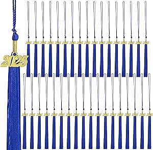 36 Pieces Blue Graduation Cap Tassel Decorations 2025 - Grad Tassels Decor + Gold Charm Accessories Graduate Gifts Party Supplies (Assembly Needed)