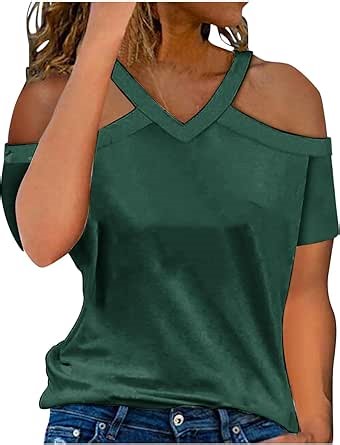 Amazon.com: Halter Neck Cold Shoulder Tops Women Short Sleeve V Neck Shirts Cutout Open Shoulder Summer Casual Dressy Tunic Blouse A-Army Green : Ropa, Zapatos y Joyería
