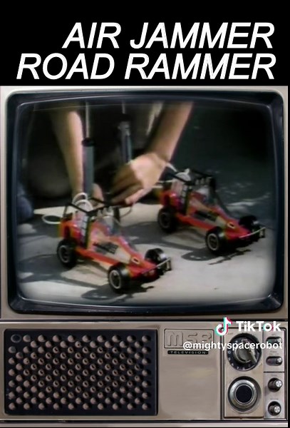 Air Jammers were a line of pneumatic powered vehicle toys produced by TOMY in the 1980s. They were all piston driven, air pressure powered vehicles that were pumped up with a hand pump. The Road Rammer was the first of several vehicles in the line. Later entries include a VW bug called the Bug Scrammer and a motorcycle called the Air Scrammer. #airjammer #airjammers #roadrammer #tomy #tomytoys #80stoys #80skid #80skids #toycommercials #80scommercial