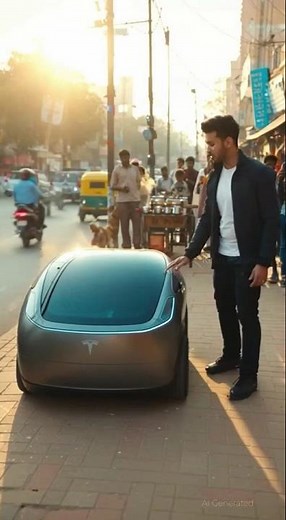 Delhi road par Future ki sabse chhoti Tesla — sab shock ho gaye! #tesla #india #futuristic #shorts