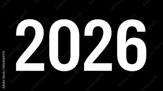Visualizing the future: The year 2026 is boldly displayed against a stark black background, symbolizing anticipation, forecasting, and forward-thinking.