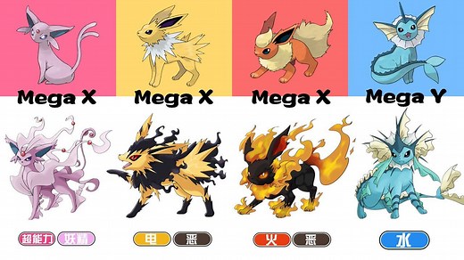 神奇宝贝：伊布家族的“X、Y”超进化，火伊布mega进化太酷炫了