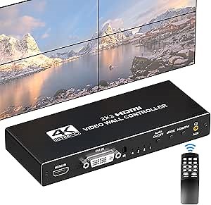 HDMl Video Wall Controller 2X2 with RS232, 4 TV Screens into 1 Wall Display, HDMI 4K 2X2 TV Wall Processor, 180° Rotate, Audio Extractor, 8 Splicing Modes1x1, 1x2, 1x3, 1x4, 2x1, 3x1, 4x1