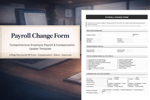 Payroll Change Form Template | Compensation & Employee Status Update | HR and Payroll Document - Etsy