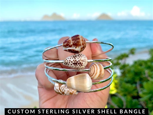 Sterling Silver Custom Hawaiian Shell Bangle, Shell Bangles, Made in Hawaii, Gifts for Her, Beach Bangles, Beachy Jewelry, Beachy Bracelets - Etsy