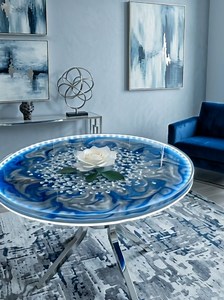 Satisfying Epoxy Resin Transformation: Blue Swirls & LED Centerpiece
