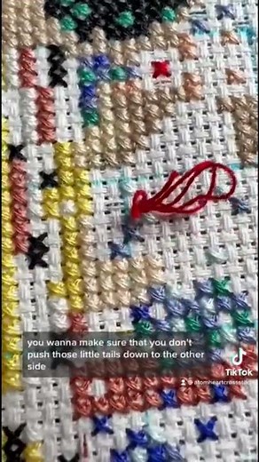 Starting a diagonal pin stitch on aida stitching over 1