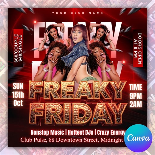 Freaky Friday Party Flyer, Editable Friday Party Flyer, Adult DJ Nightclub Party Flyer, DJ Night Event Poster, Digital Download - Etsy