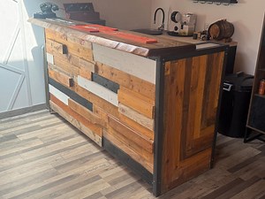 Reclaimed Wood Bar Counter | Industrial Style Handcrafted Bar Cabinet | Handcrafted Bar on Wheels - Etsy Canada