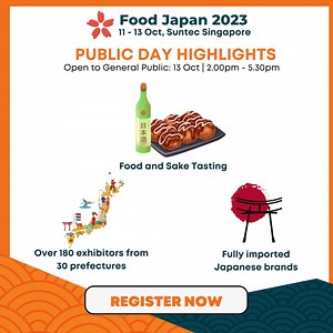 2.3K views · 259 reactions | Registration is open to general public too. Visit Food Japan 2023 on 13 October, 2pm - 5.30pm to discover the extensive varieties of Japanese offerings from 30 prefectures. Interesting food and beverage samplings await you!  All you need to do is sign up at: https://bit.ly/3RZto7Q Kids below 12 years old attend for free. #foodjapan #foodjapansg #foodjapan2023 | Food Japan | Facebook