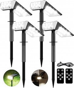 fansitc Solar Lights for Outside Landscape 4 Pack, 51 LED 9 Lighting Modes, Black Plastic Landscape Spotlights, Remote Control, Spot Solar Lights for Garden, Yard, Pathway