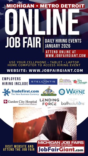 Join us for the Michigan Online Job Fair—a fantastic opportunity for job seekers! Explore daily and weekly events where you can connect with potential employers, discover exciting career paths, and take the next step toward your dream job. Don't miss out on this chance to network and find new opportunities from the comfort of your home! 👇Go to www.JobFairGiant.com