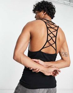 ASOS DESIGN muscle fit vest with back lacing in black | ASOS
