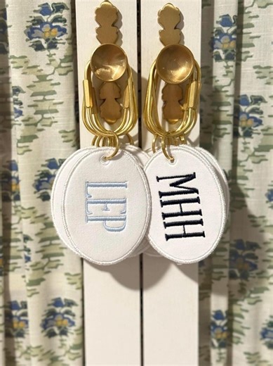 Custom Monogram Bag Charm Tag, Personalized Embroidered Luggage Tag, Oval Keychain Initial Bag Accessory, Travel Gift for Her or Him - Etsy