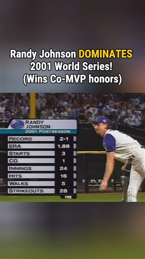 Randy Johnson absolute DOMINATION in the 2001 World Series — overpowering hitters, clutch strikeouts, and earning Co-MVP honors. A postseason masterpiece that cemented his legacy and lifted the Diamondbacks to glory. Legendary performance, forever iconic. #RandyJohnson #baseball #MLB #WorldSeries | MLB Throwbacks