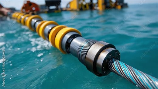 Submarine Cable Installation: An underwater scene, showcasing the intricate installation of a high-tech submarine cable in the ocean, a symbol of modern communication networks.