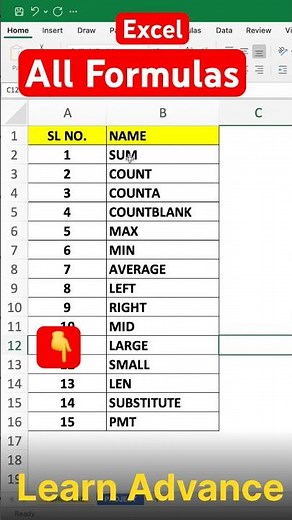 15 Formulas in Excel #excel #shortfeed #education #shorts