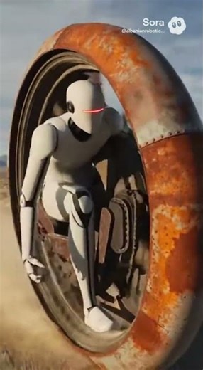 Humanoid Robot Riding a VW Scrap Monowheel in Patagonia | by Albanian Robotics