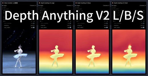 在 ComfyUI 中实测了对比了一下 Depth Anything V2 的大中小三款模型，速度都非常快，效果也很好！云上 T4，5s 视频（30*5=…
