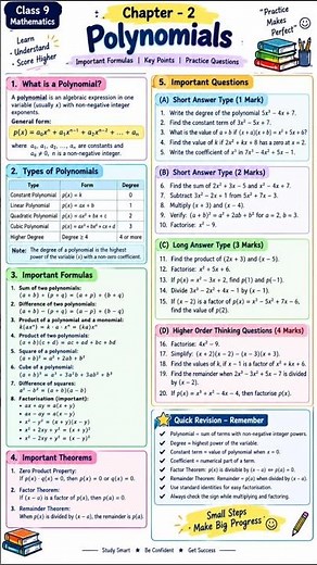 class 9 maths chapter 2 polynomials formulas || ncert class 9 maths chapter 2 all formulas #0009