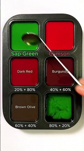 Mixing Sap Green and Crimson Colors. #asmr #mix #colormixing #satisfying #mixing #colors #art