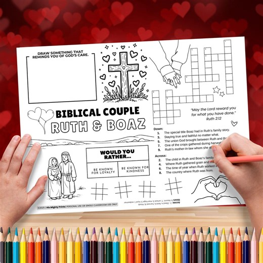 Christian Bible Activity Worksheet for Kids, Ruth and Boaz Love Story Puzzle, Sunday School Valentine's Day Coloring Page, Ruth Lesson Game - Etsy