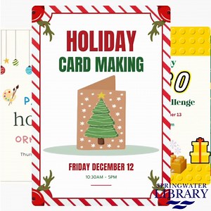Our 12 days of holiday fun at the library start next week on Monday! From crafts to colouring to a scavenger hunt to decorating gingerbread cookies we've got something for everyone! It's all FREE and drop in programming with no registration required. Programs will run while supplies last each day | Springwater Public Library | Facebook