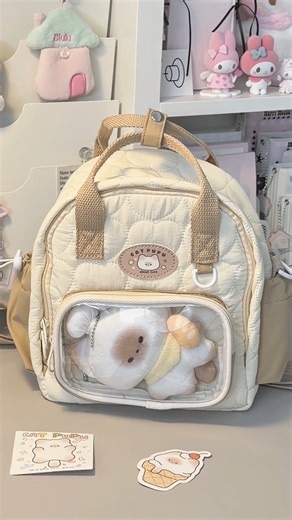 🎒Unboxing an adorable cream-colored backpack 🧸 #unboxing #unpacking