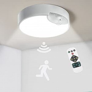 Motion Sensor Ceiling Light Battery Operated, Wireless LED Wall Lighting Fixture with Remote, Dimmable, Timer, Daylight for Closet, Bathroom, Shower, Garage, Pantry, Stairs
