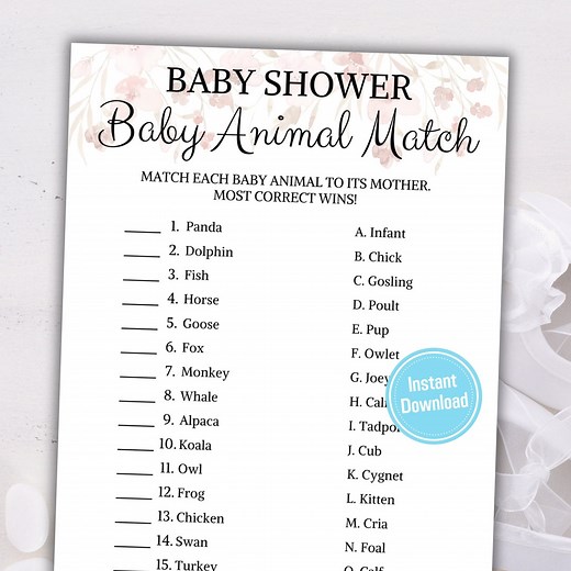 Baby Shower Baby Animal Matching Game | Minimalist Match the Baby Animals Game | Baby Animal Match Game | Printable Baby Shower Games - Etsy